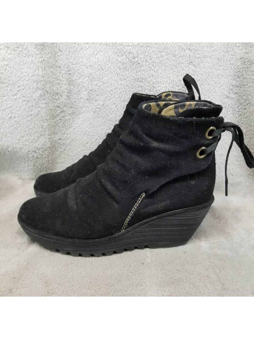 Fly London Shoes Womens Size EU 38 US 7.5 Yama Black Suede Ankle Boots *Read*